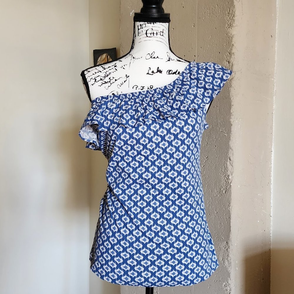 Chaps Convertible Ruffle Sleeveless Abstract Pattern Blouse NWT - Picture 3 of 9